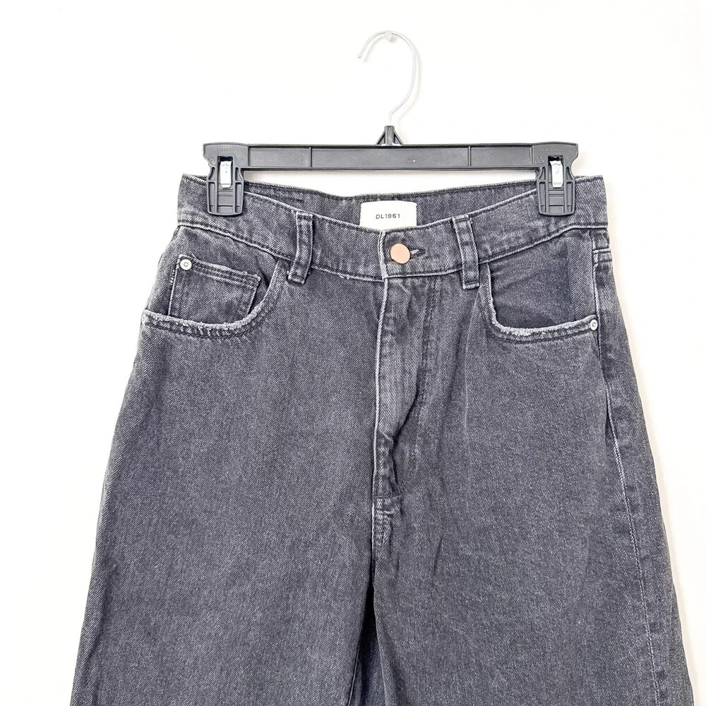 DL1961 Hepburn Wide Leg High Rise Jeans Jet Black Size 26 Anthropologie Distress